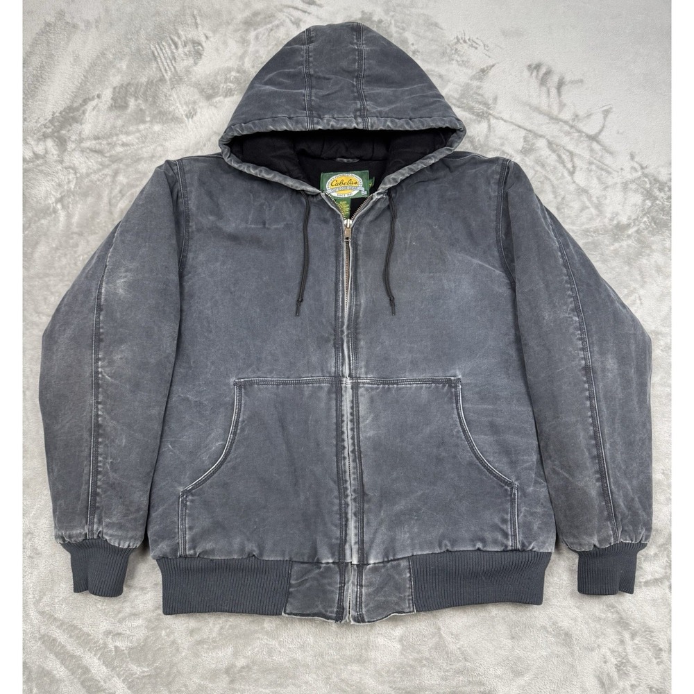 Cabelas Duck Canvas Coat Mens Large Tall LT Black Quilted Insulated Work Vintage